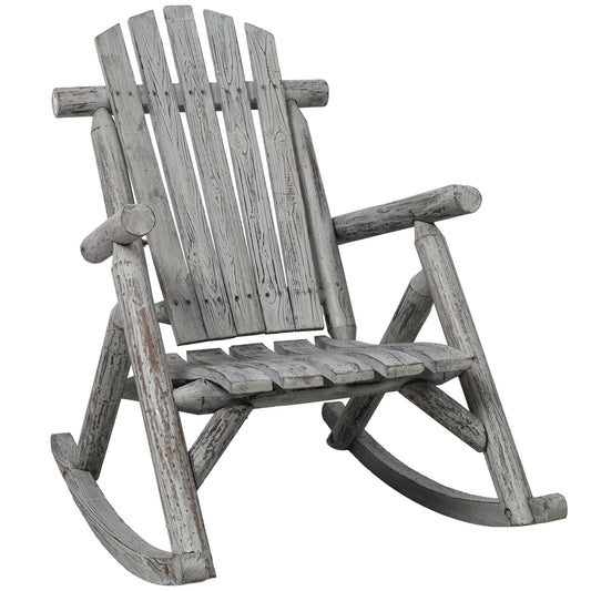Durable Wooden Porch Rocker, Fir Log Rocking Chair
