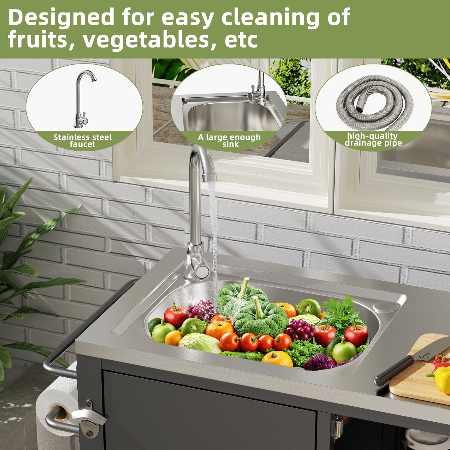 Outdoor Grill Table with Sink and Cabinet