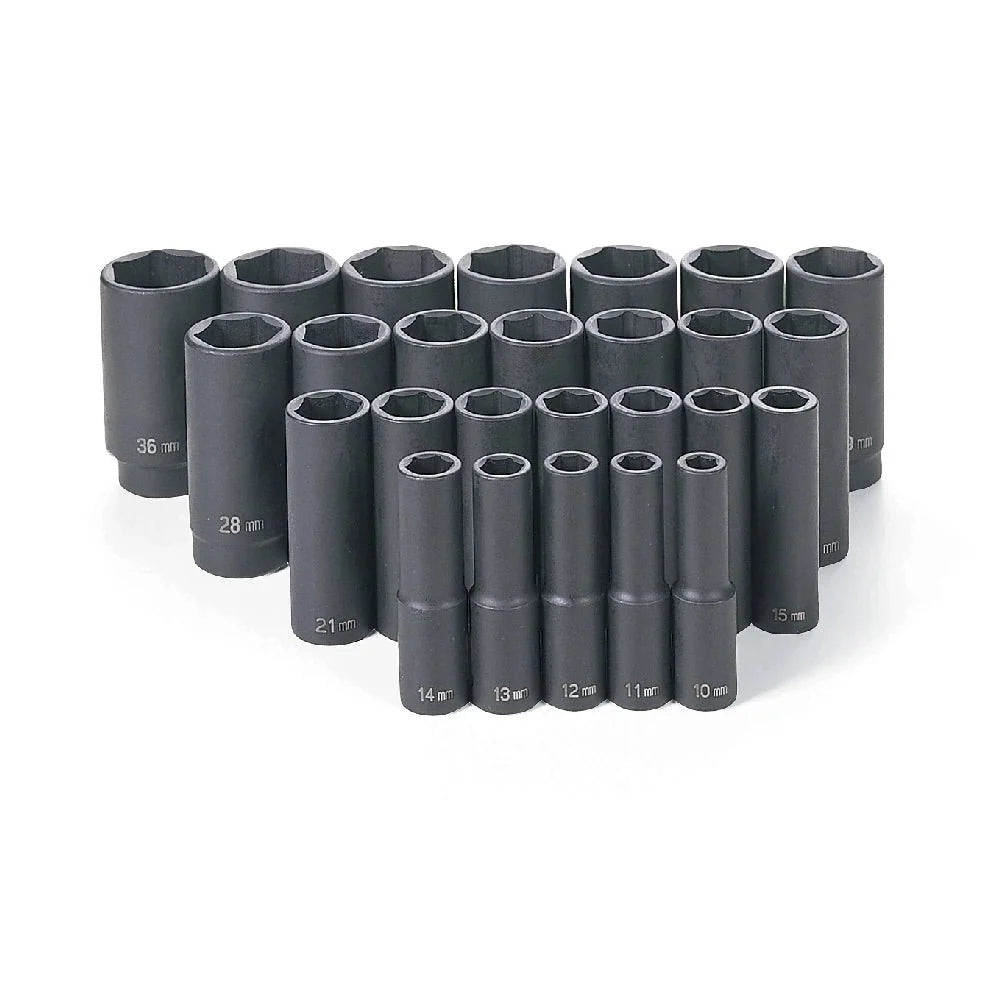 Grey Pneumatic 1326MD 1/2" Drive 26-Piece Deep Length Metric Master Impact Socket Set (10mm - 36mm)