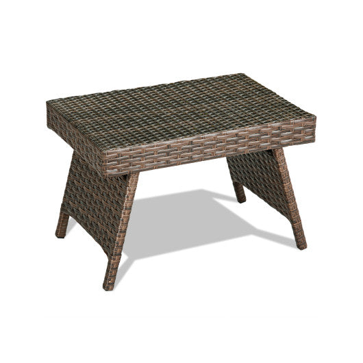 Folding PE Rattan Patio Side Coffee Table Brown