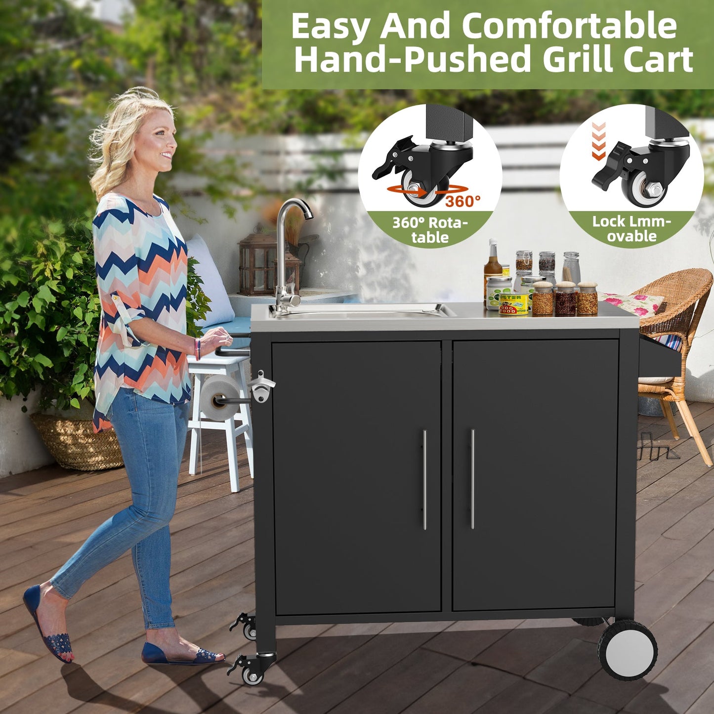 Outdoor Grill Table with Sink and Cabinet
