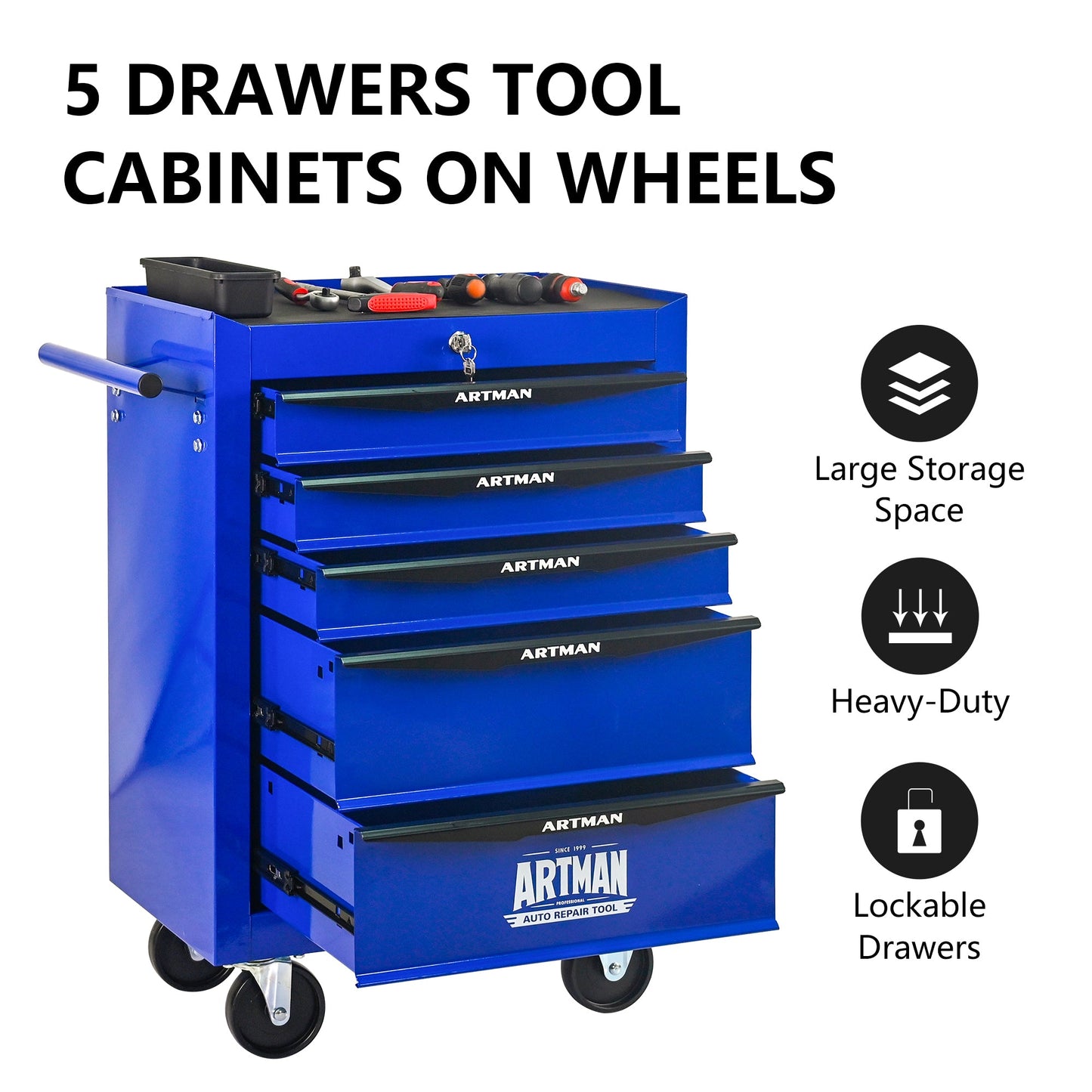 Rolling Metal Tool Chest with 5 Drawers