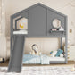 Twin House Bunk Bed with Slide and Storage Shelves