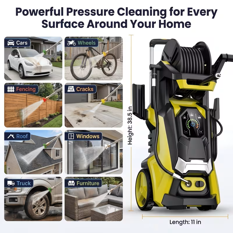 Electric Pressure Washer 4500 PSI 3.2 GPM w/ Foam Cannon Hose Reel