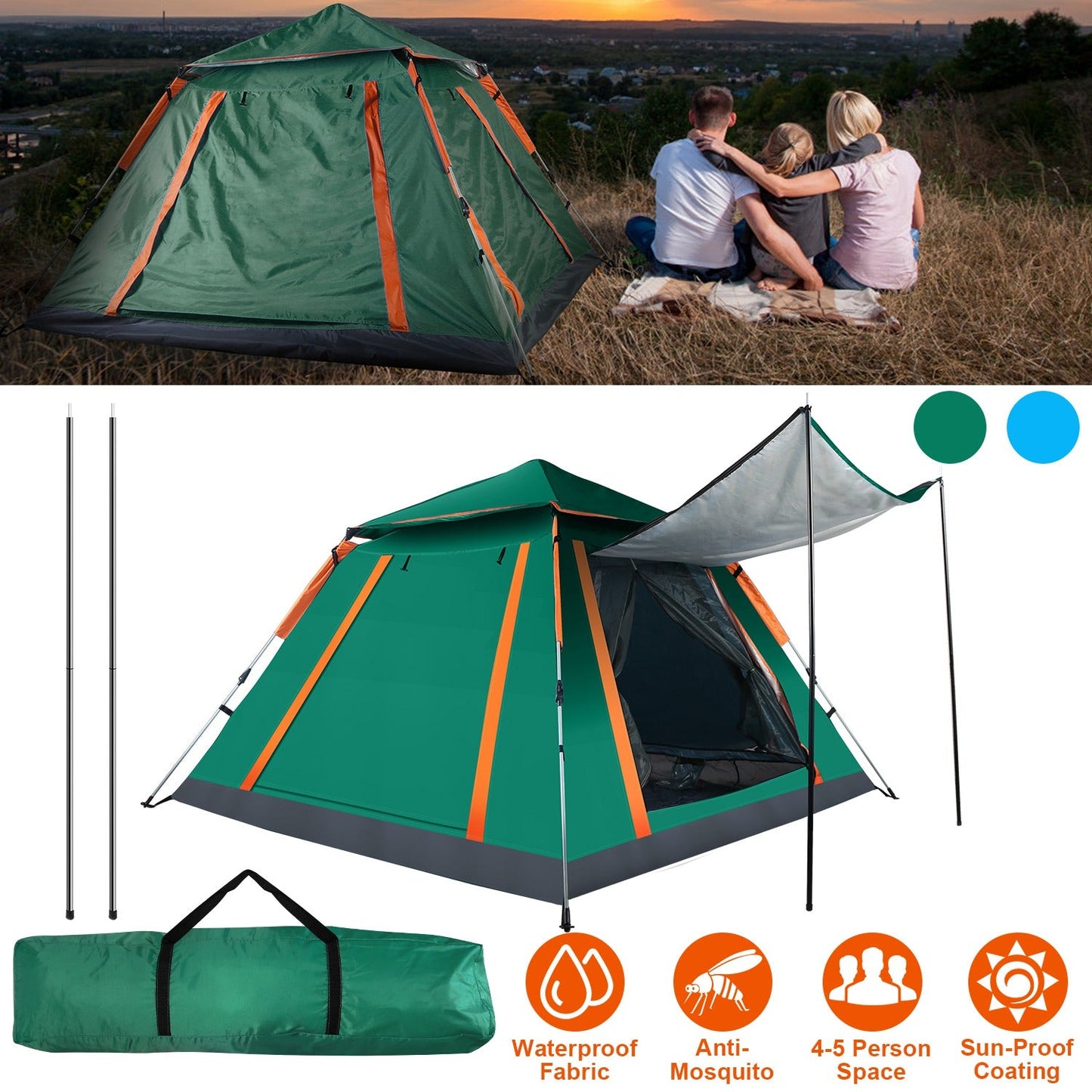 4-5 Person Waterproof Camping Tent with Mosquito Nets