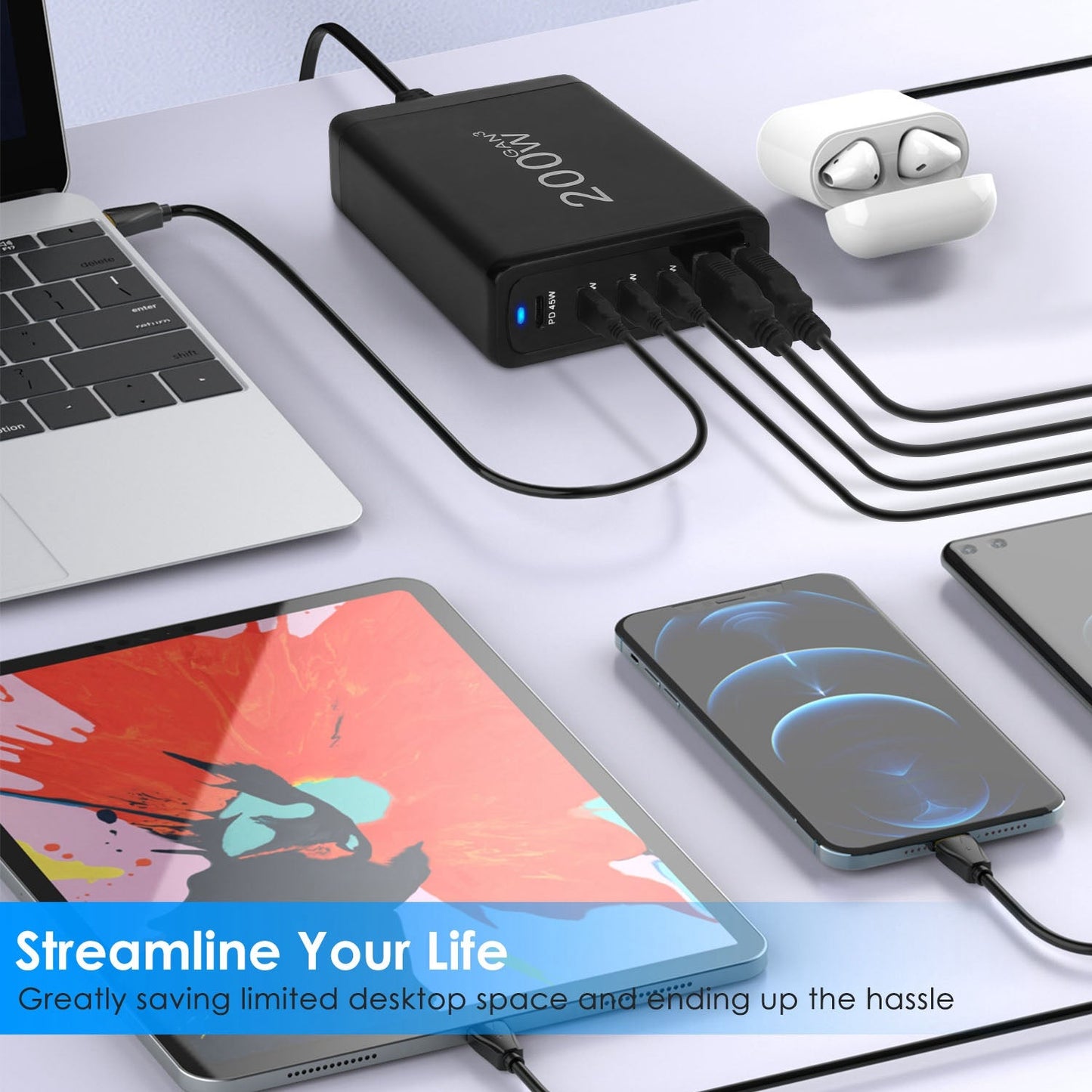 200W GaN Desktop Charger for Laptops and Phones