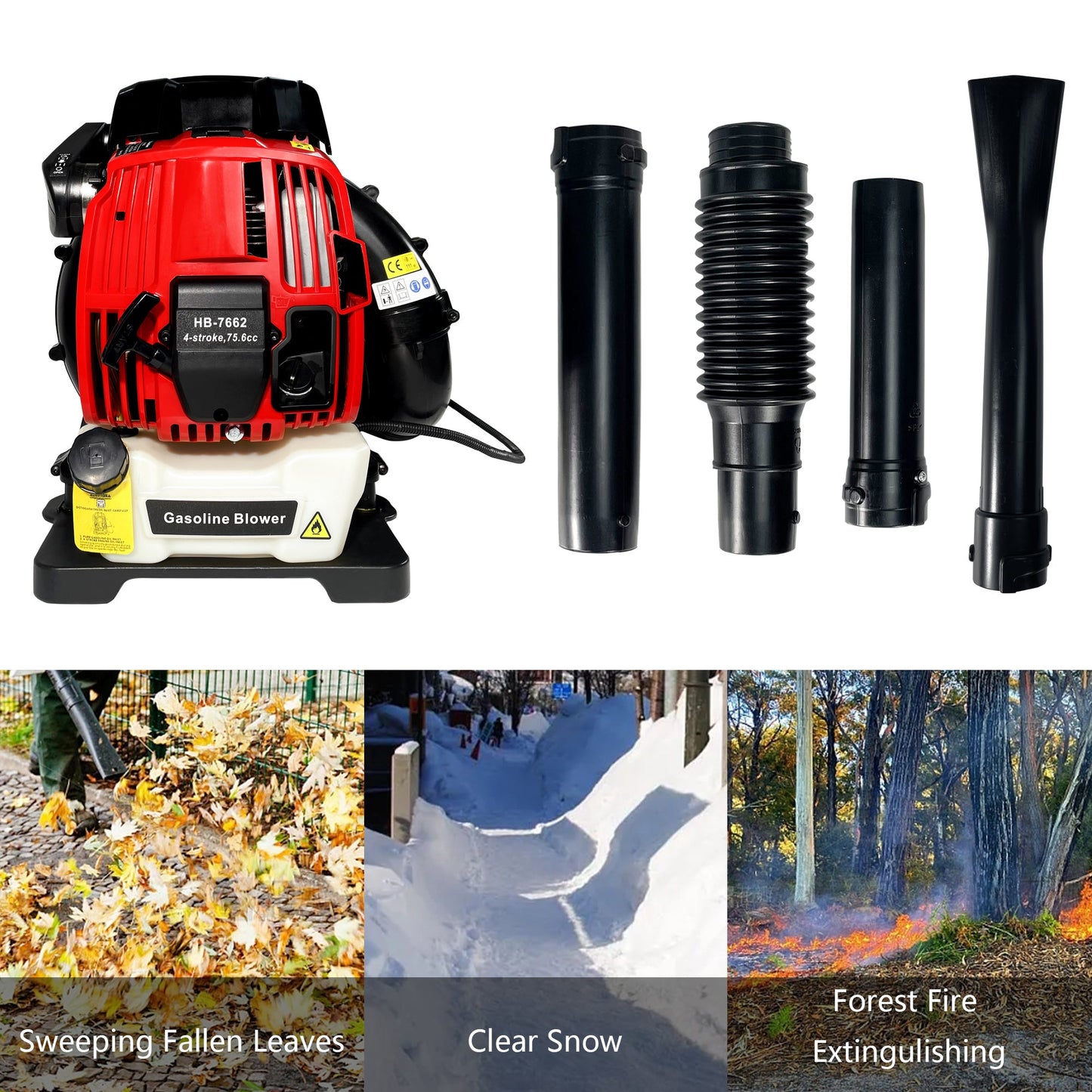 Backpack Gas Leaf Blower - 76CC, 660CFM, 200MPH