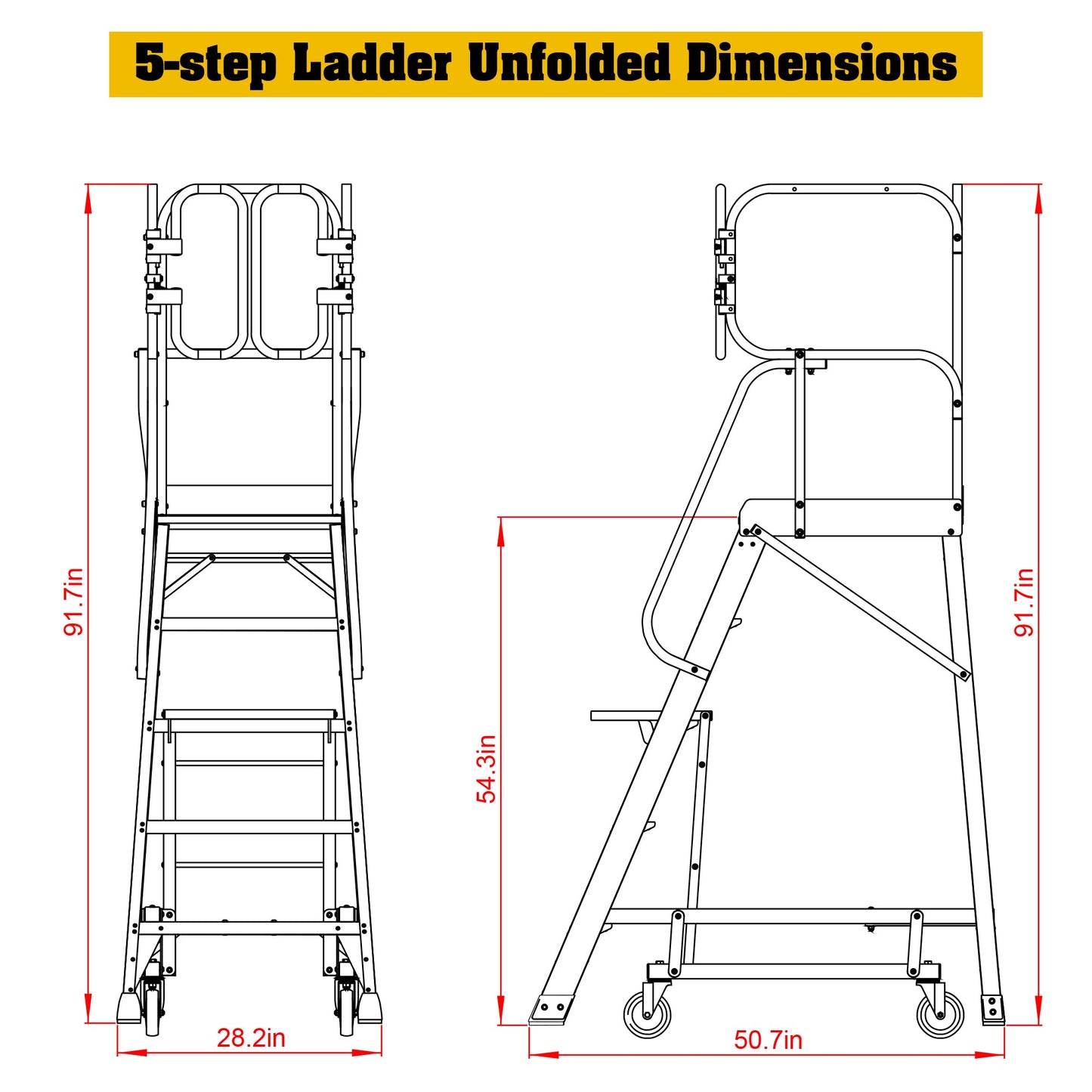 5 Step 375lbs Aluminum Rolling Platform Ladder