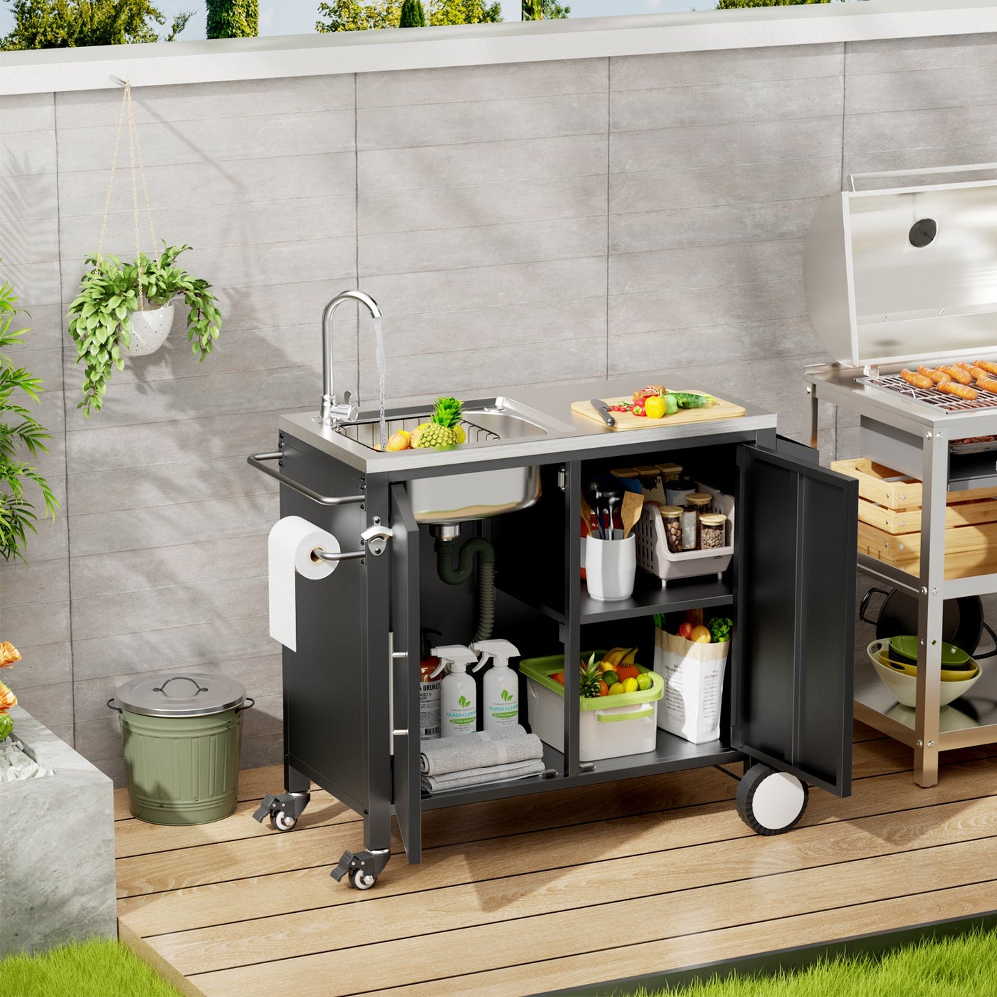 Outdoor Grill Table with Sink and Cabinet
