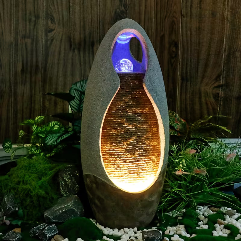 27.6 in Floor-Standing Cobblestone Fountain with Lights