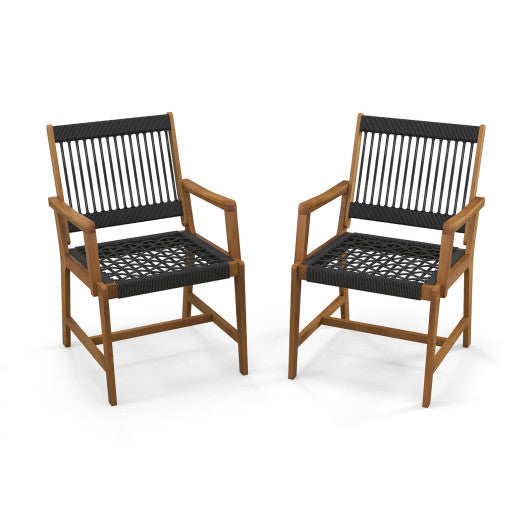 Set of Two Acacia Wood Patio Dining Chairs