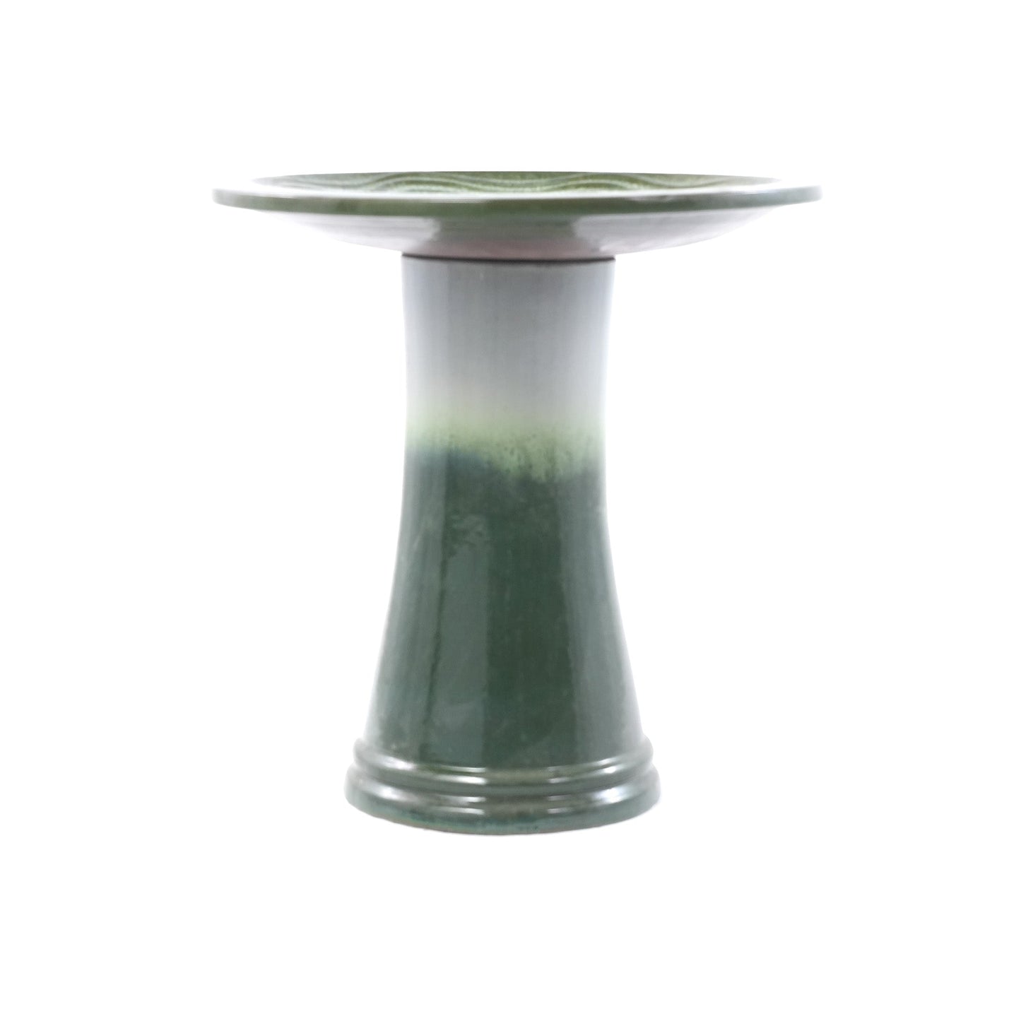 Handmade Glazed Ceramic Bird Bath, 17" Concentric Ripple Embossed Tray & 18" Pedestal Base