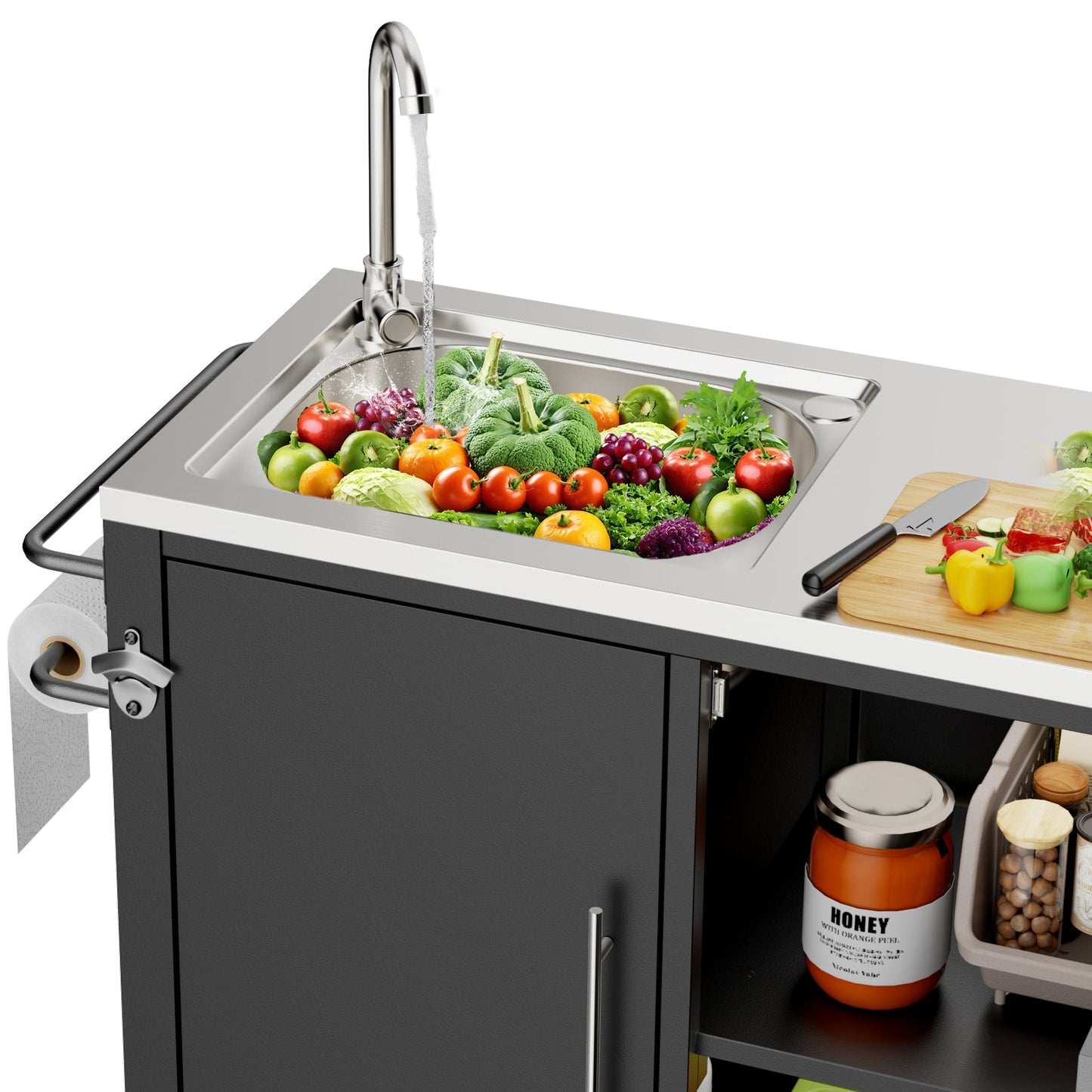 Outdoor Grill Table with Sink and Cabinet