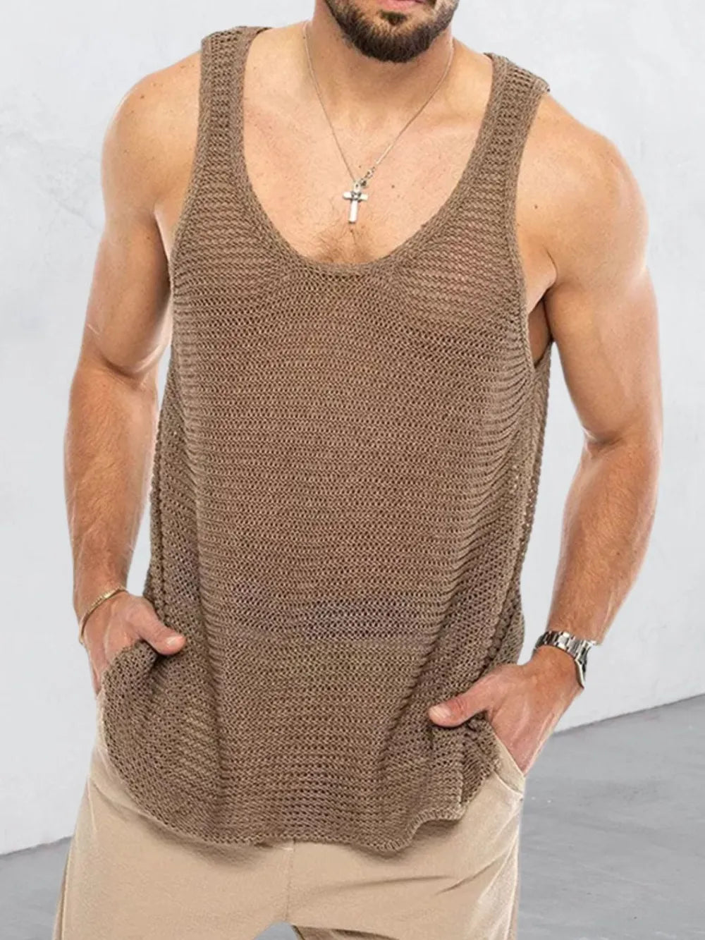 Men's Plus Size Scoop Neck Knit Tank Top
