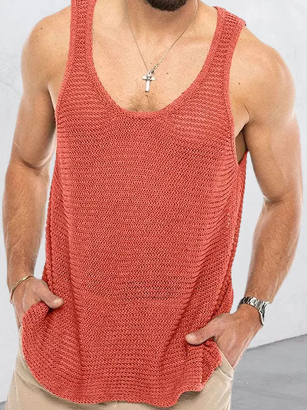 Men's Plus Size Scoop Neck Knit Tank Top