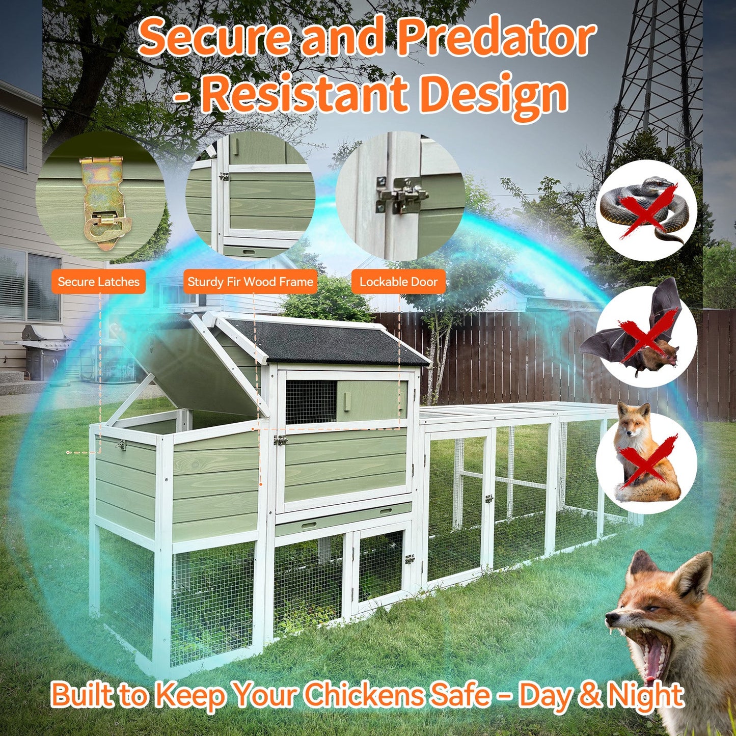 Wooden Chicken Coop with Run and Nesting Box