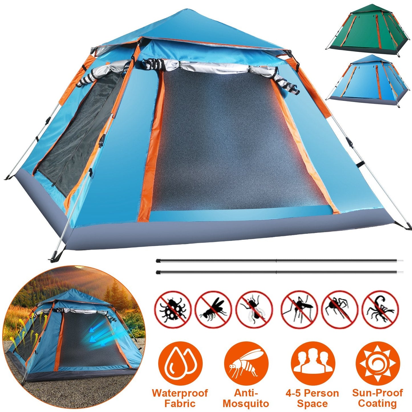 4-5 Person Waterproof Camping Tent with Mosquito Nets