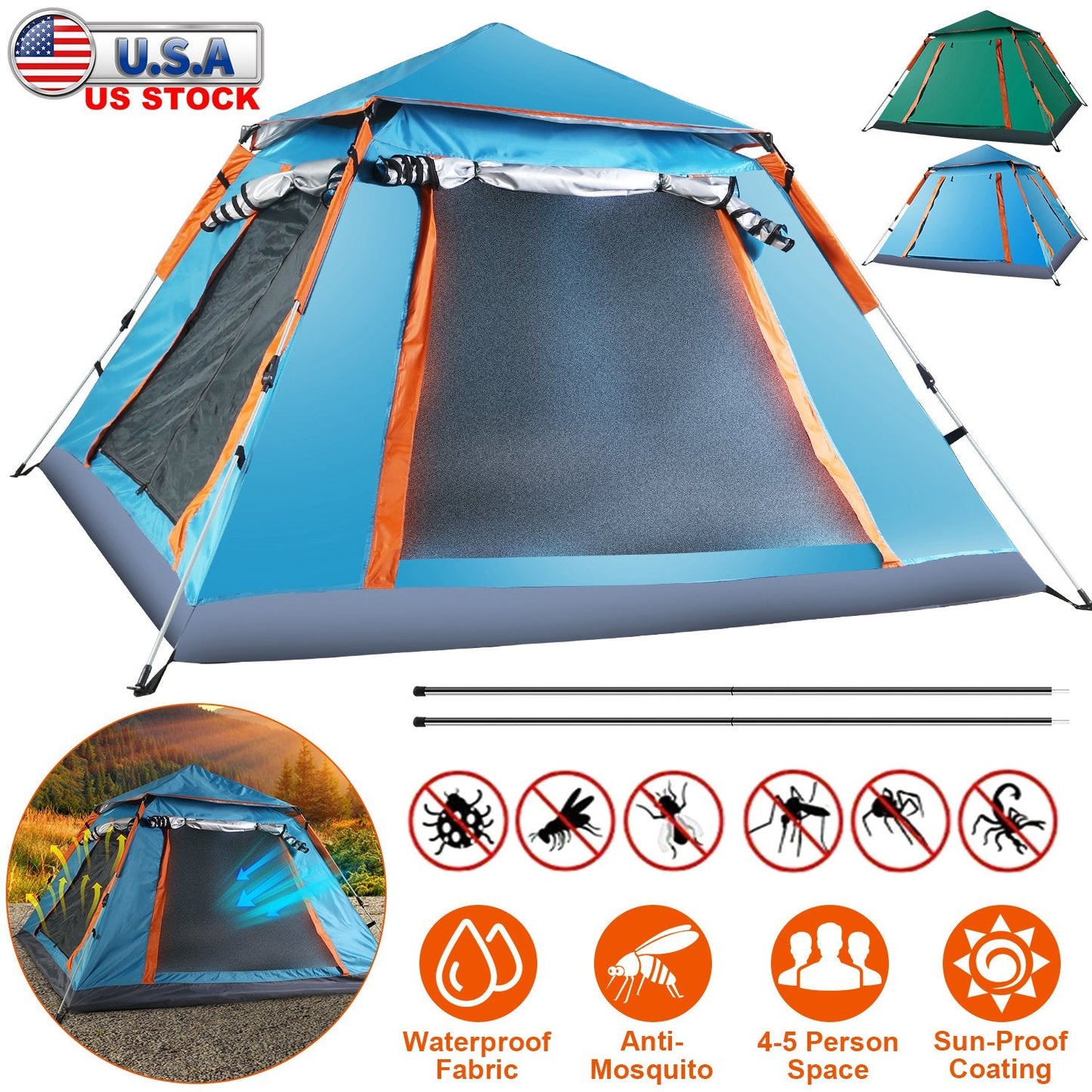 4-5 Person Waterproof Camping Tent with Mosquito Nets