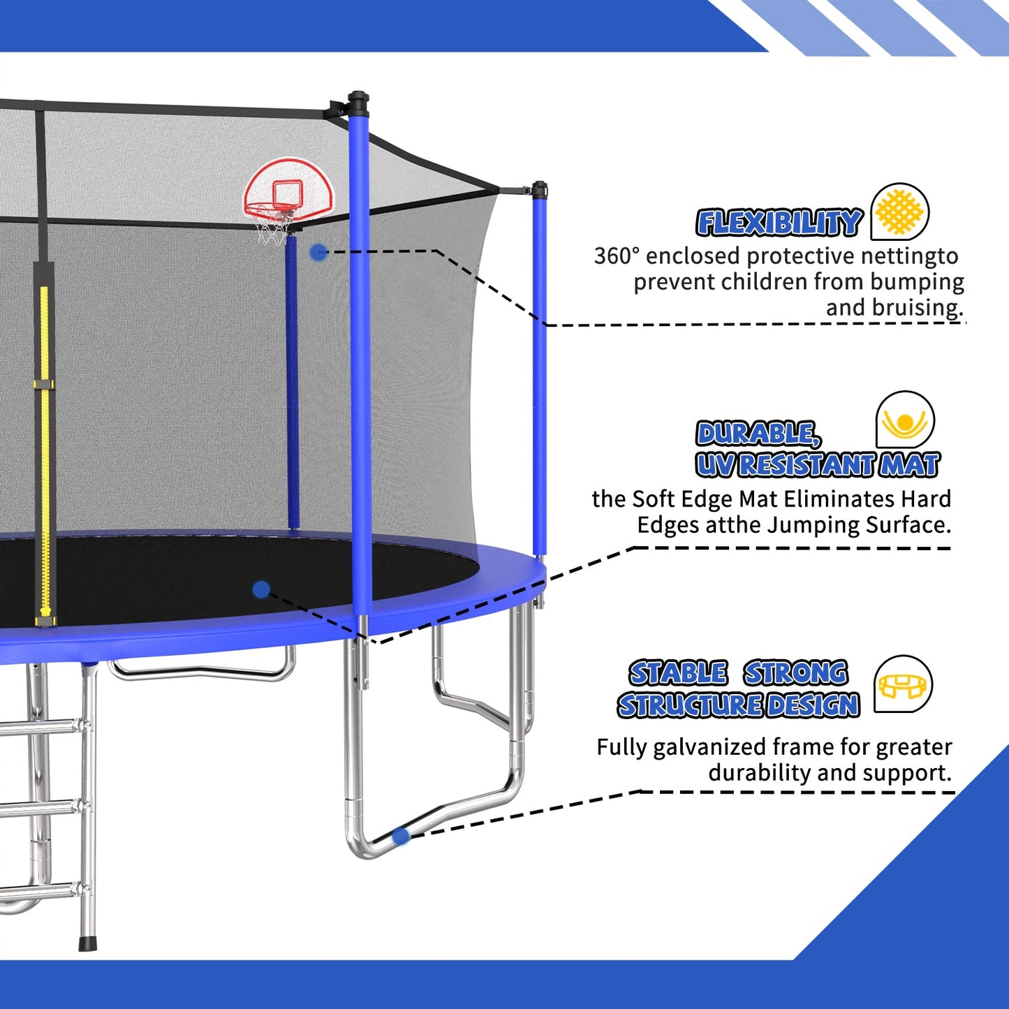 14FT Kids Trampoline with Safety Enclosure Net