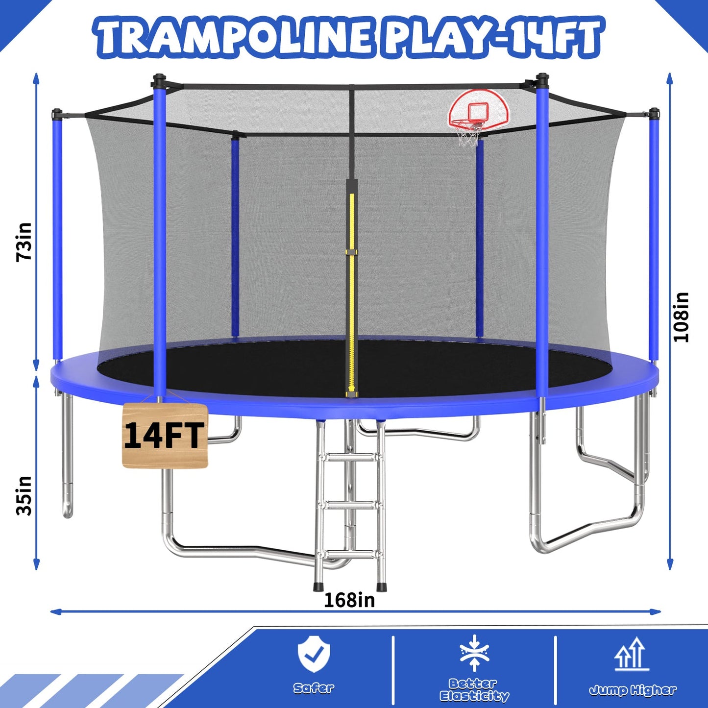 14FT Kids Trampoline with Safety Enclosure Net