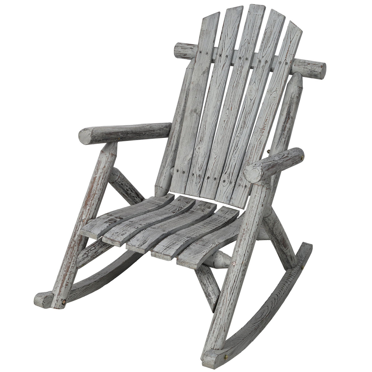 Durable Wooden Porch Rocker, Fir Log Rocking Chair