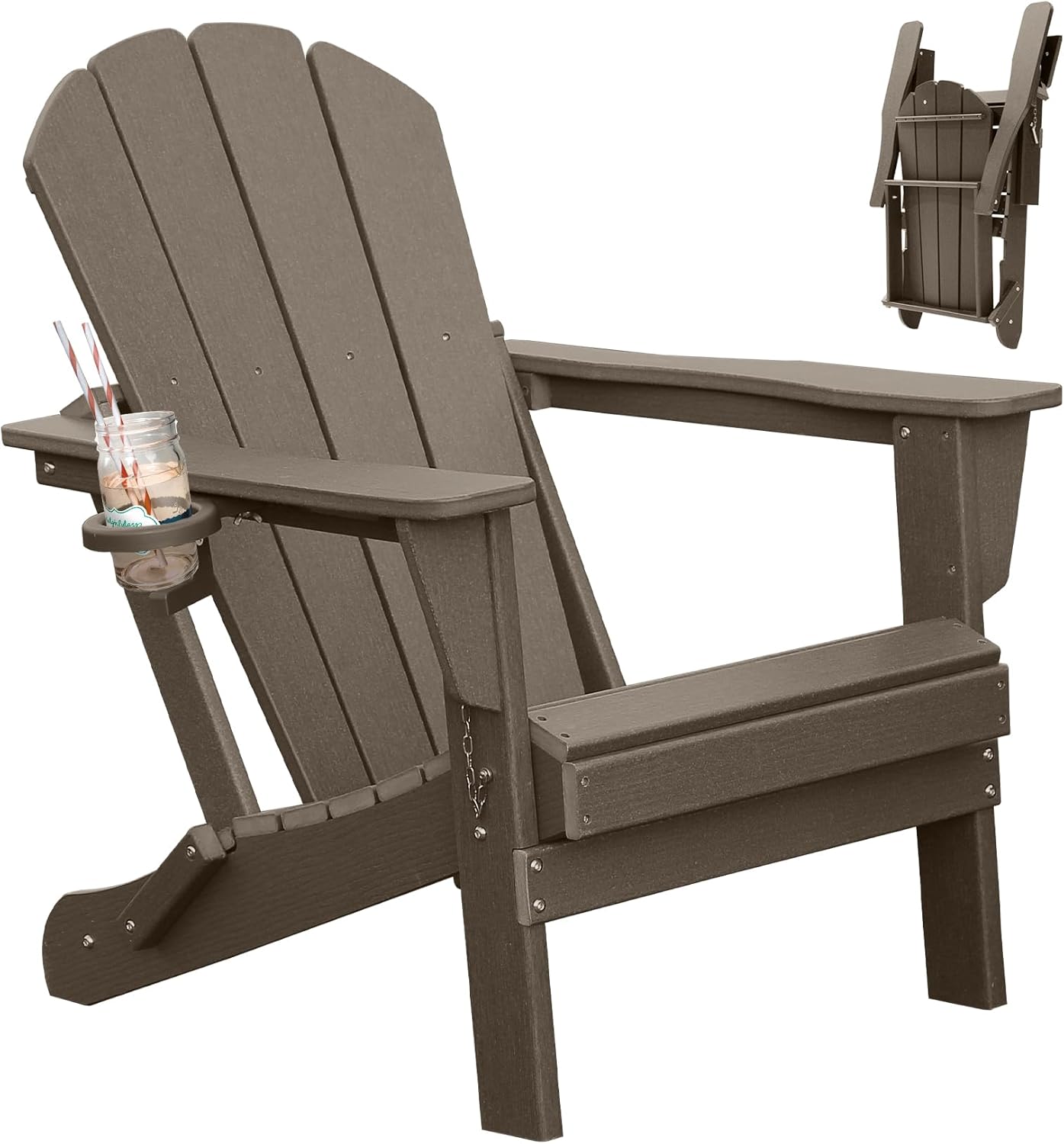 Folding HDPE Adirondack Chair with Built-In Cup Holder