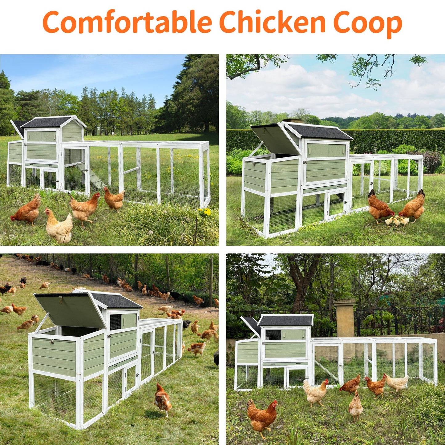 Wooden Chicken Coop with Run and Nesting Box