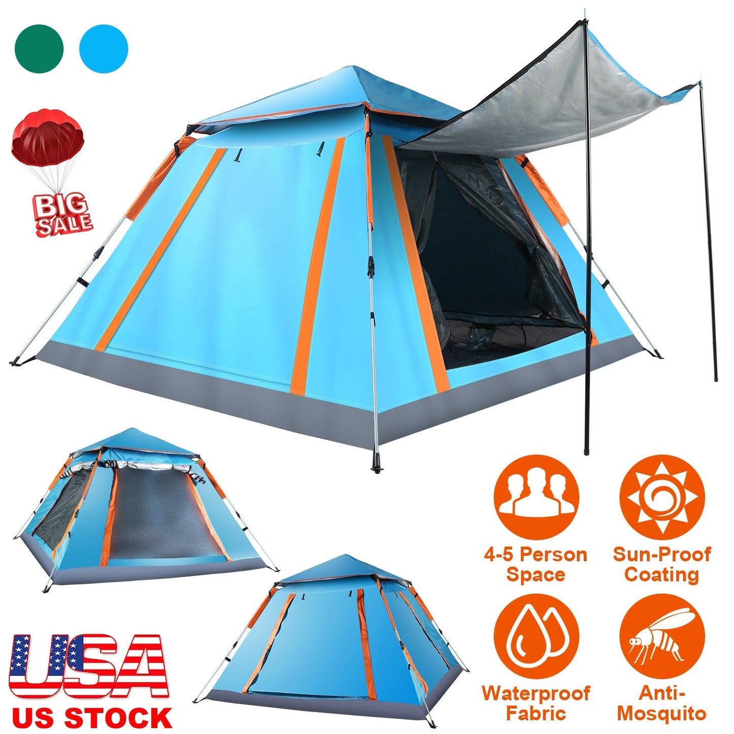 4-5 Person Waterproof Camping Tent with Mosquito Nets
