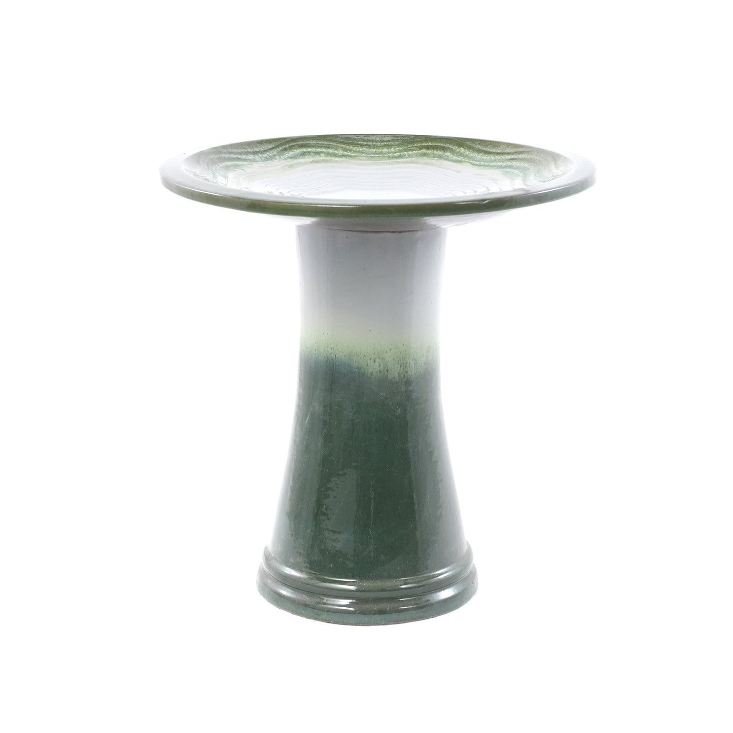 Handmade Glazed Ceramic Bird Bath, 17" Concentric Ripple Embossed Tray & 18" Pedestal Base