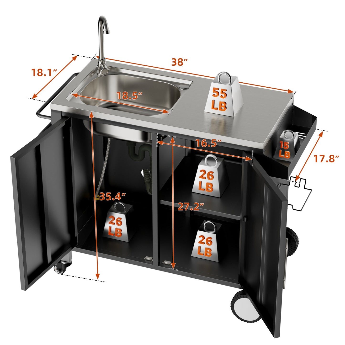 Outdoor Grill Table with Sink and Cabinet
