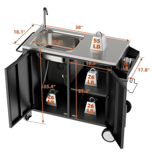 Outdoor Grill Table with Sink and Cabinet