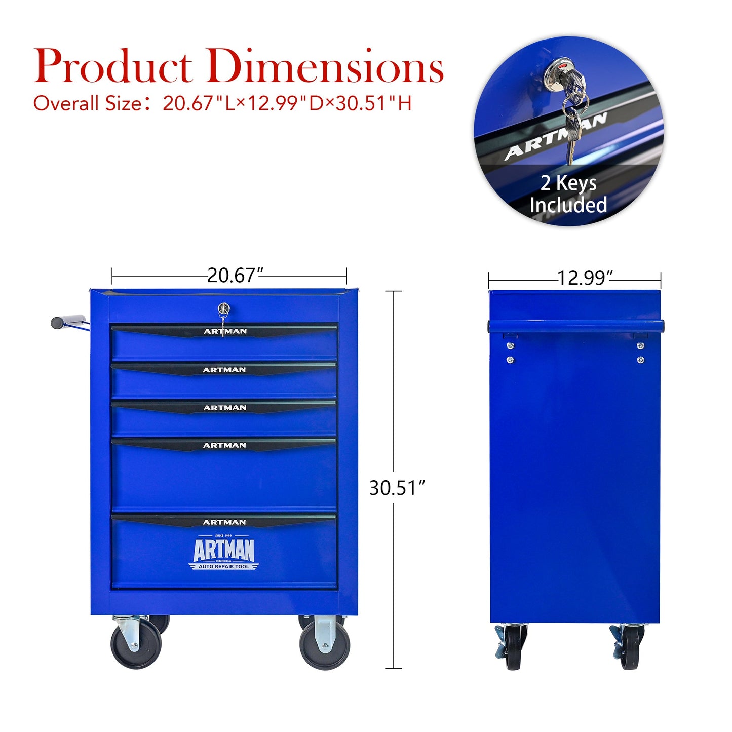 Rolling Metal Tool Chest with 5 Drawers