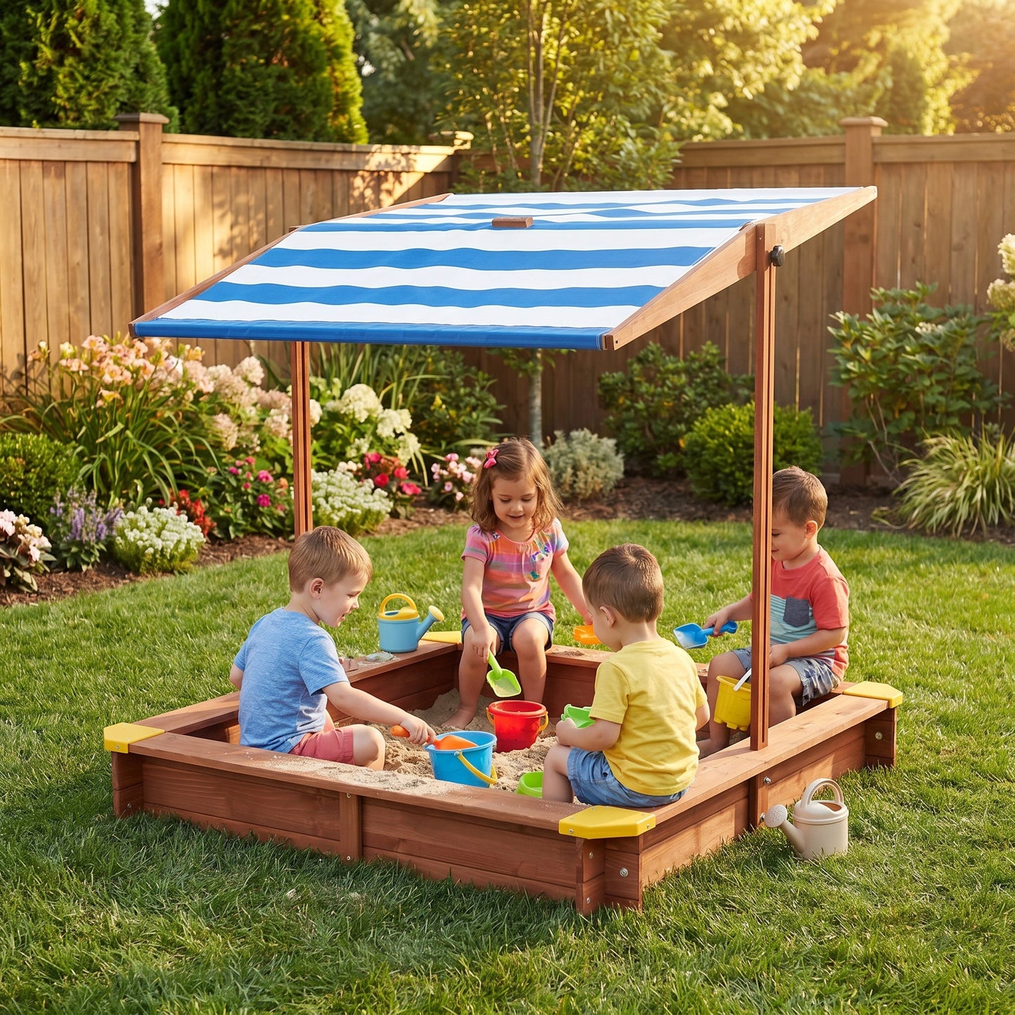 Kids Wooden Sandbox with Cover - 46"