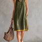 Women's Sleeveless V-Neck Button-Front Pocketed A-Line Midi Dress