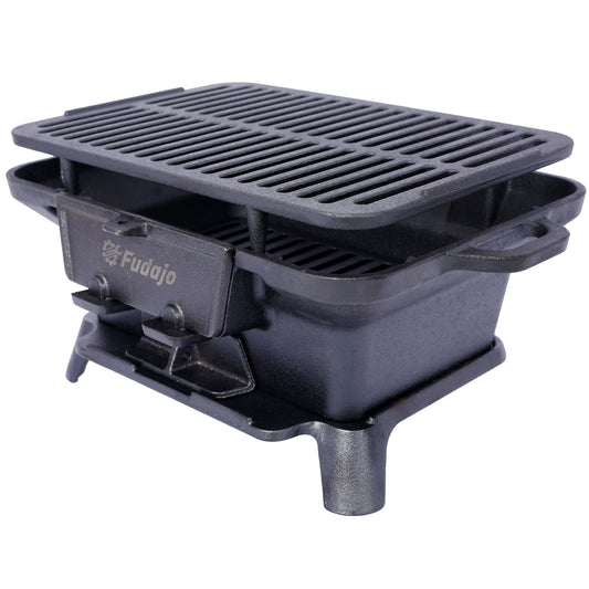 Oval Cast Iron Grill Outdoor Portable Charcoal Tabletop Skillet
