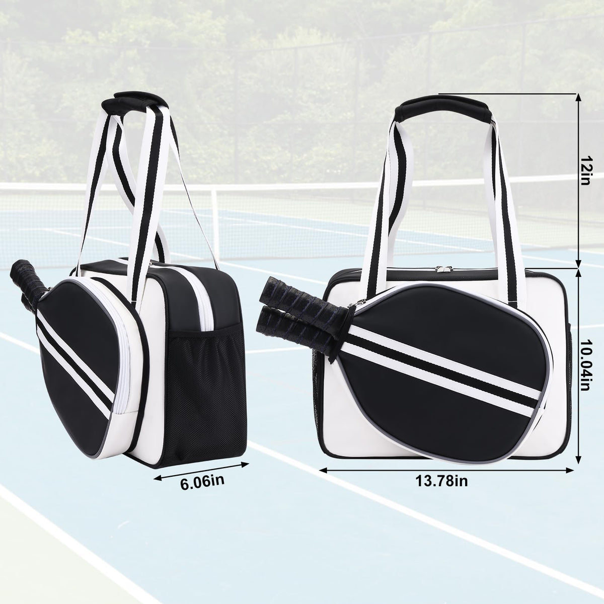 SPOENGRU PU Leather Pickleball Paddle Bag Small Black Fashion Tote