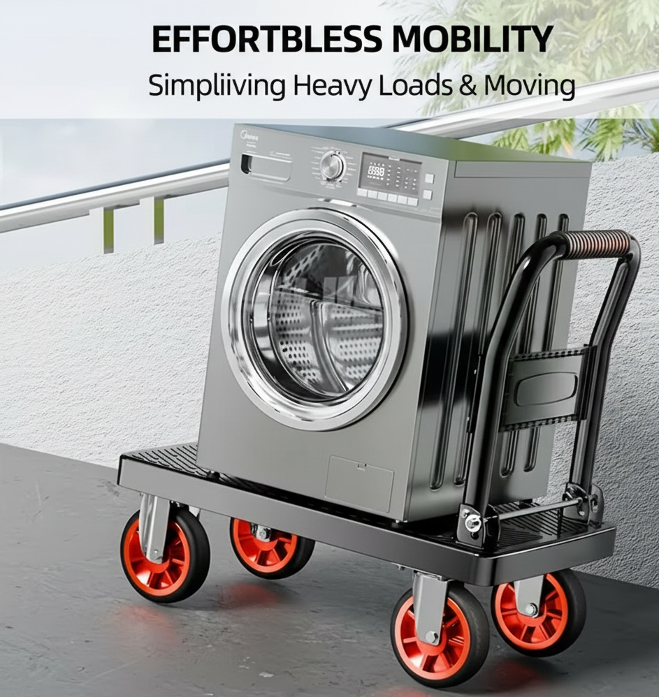 Heavy Duty Folding Platform Cart-350/660/820 lb-Flatbed Hand Truck with Strap