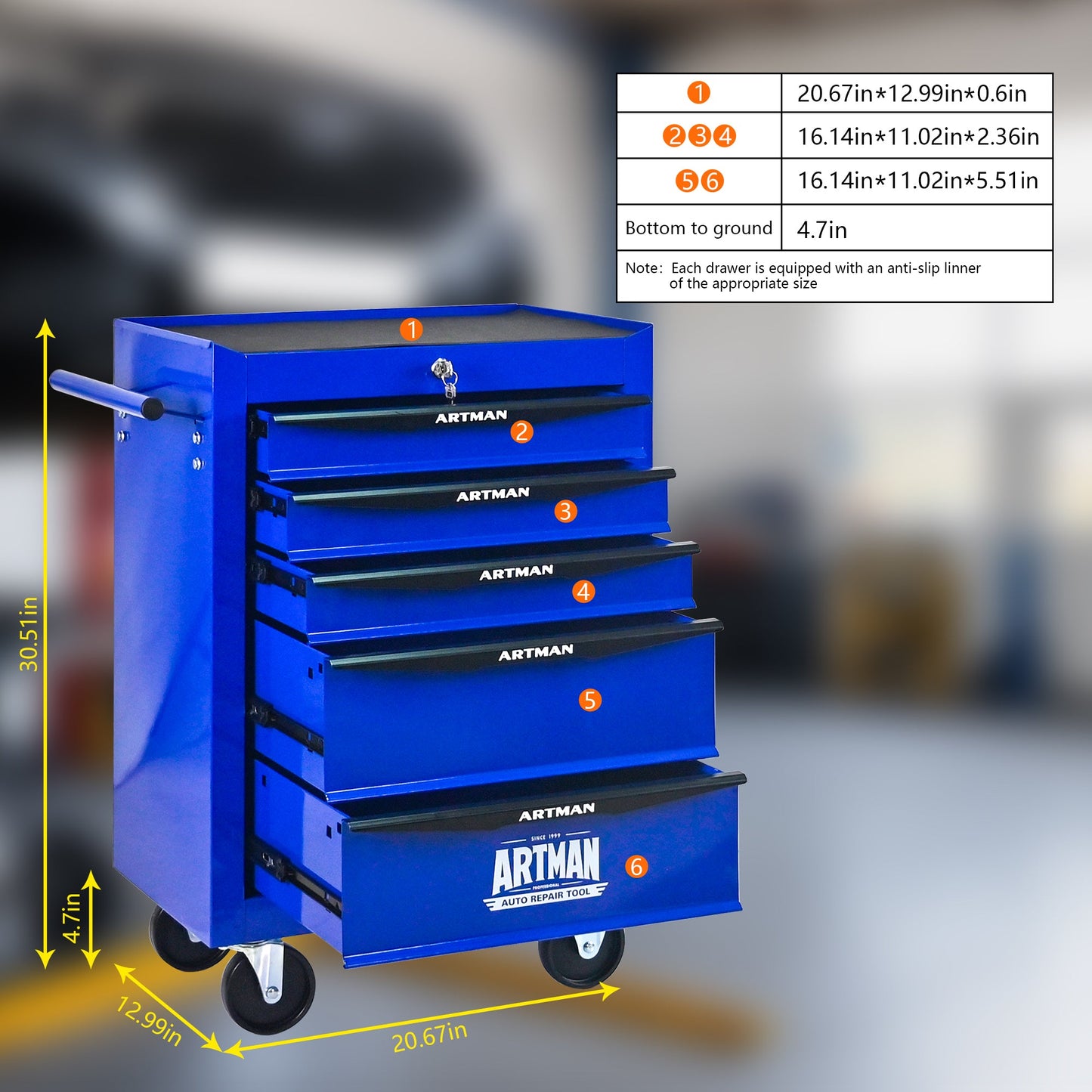 Rolling Metal Tool Chest with 5 Drawers