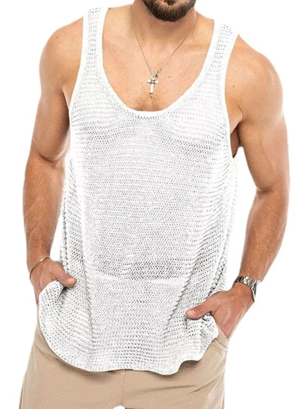 Men's Plus Size Scoop Neck Knit Tank Top