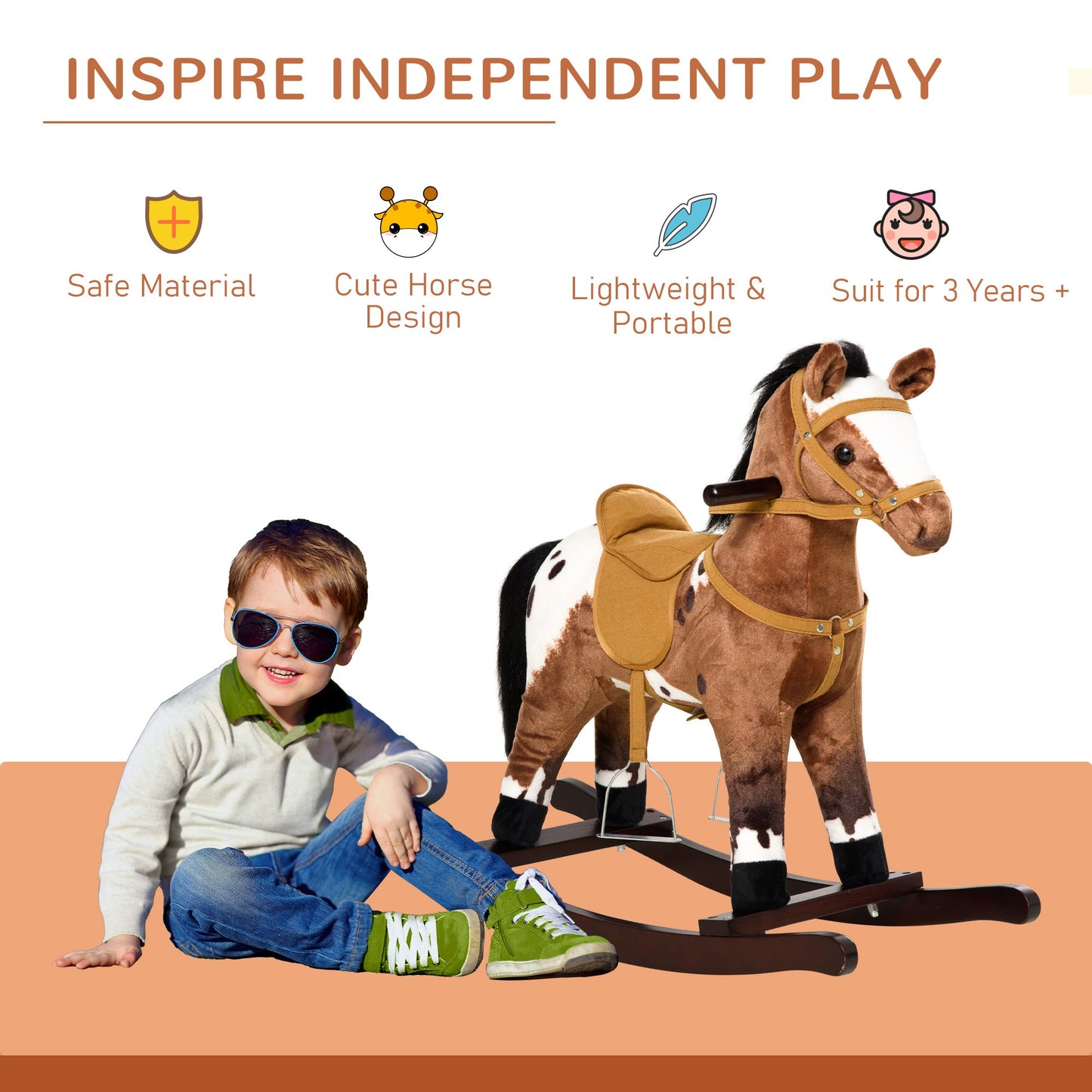 Qaba Kids Metal Plush Ride-On Rocking Horse Chair Toy