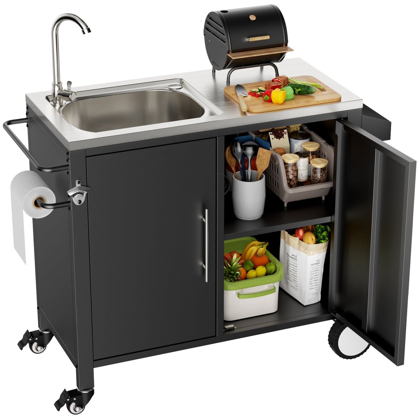 Outdoor Grill Table with Sink and Cabinet