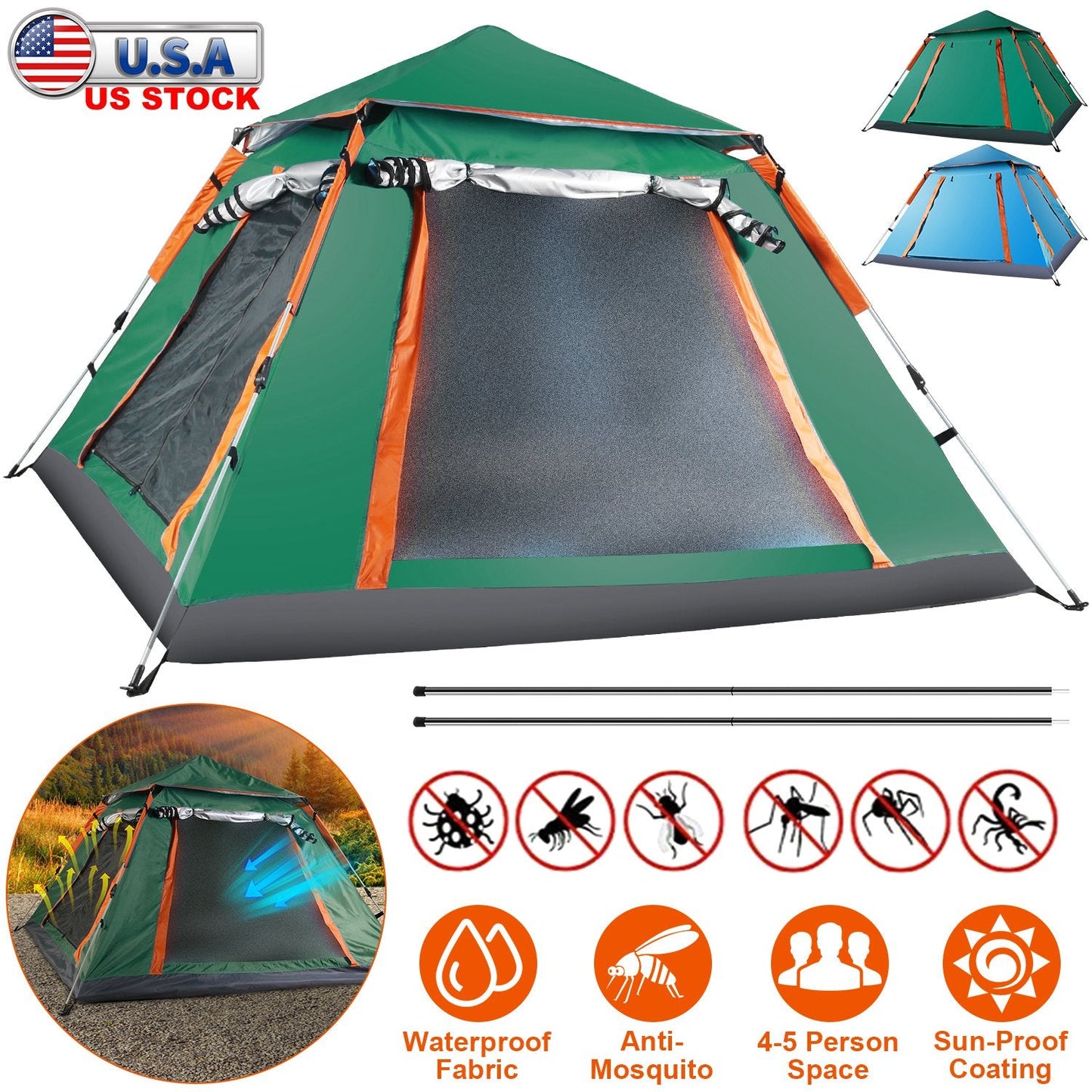 4-5 Person Waterproof Camping Tent with Mosquito Nets