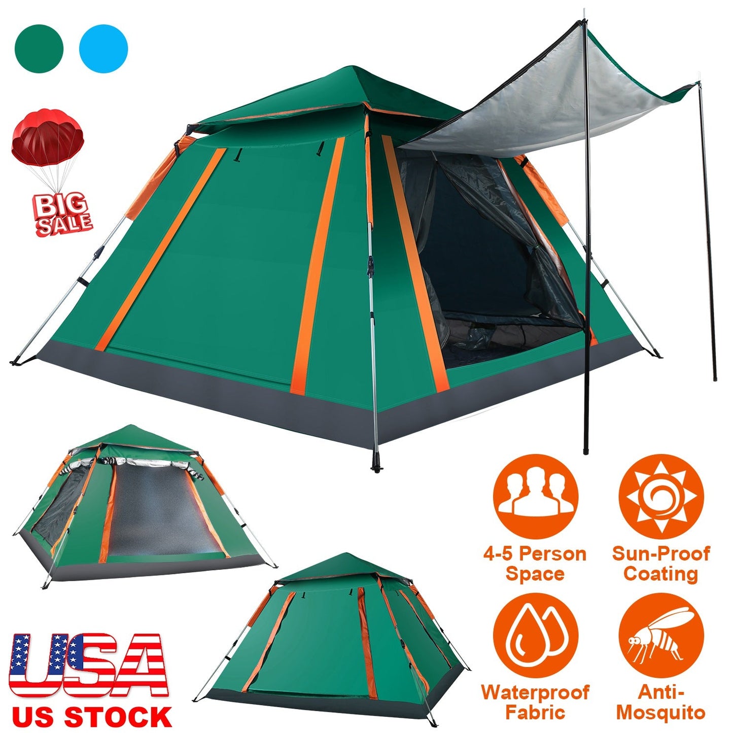 4-5 Person Waterproof Camping Tent with Mosquito Nets
