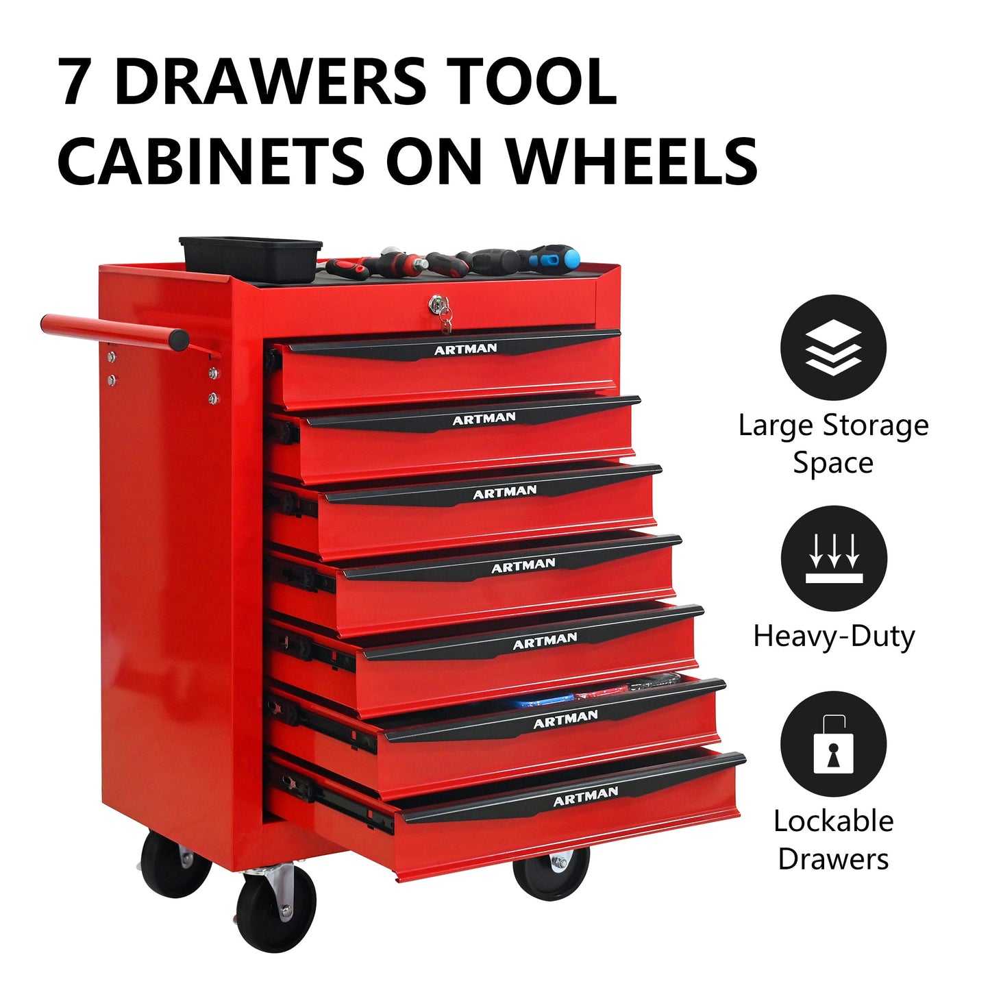 Rolling Metal Tool Chest with 7 Drawers