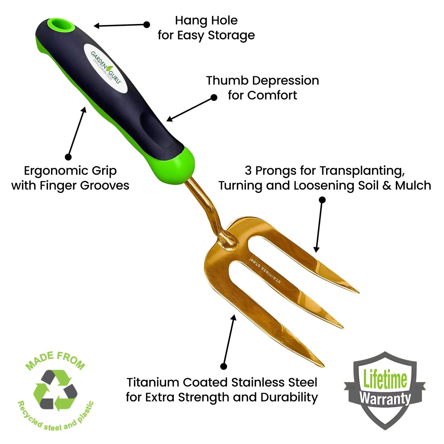 Titanium Garden Tool Set with Hand Cultivator Trowel