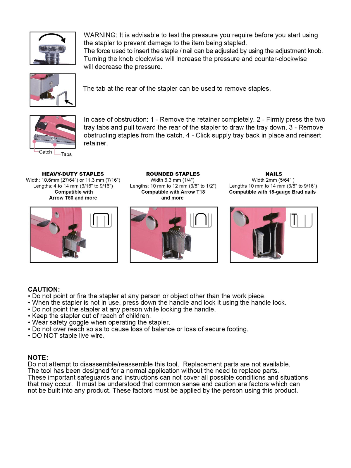 Pink Stapler with Power Adjustment Knob and 3000 Staples assortment-- DT5020P