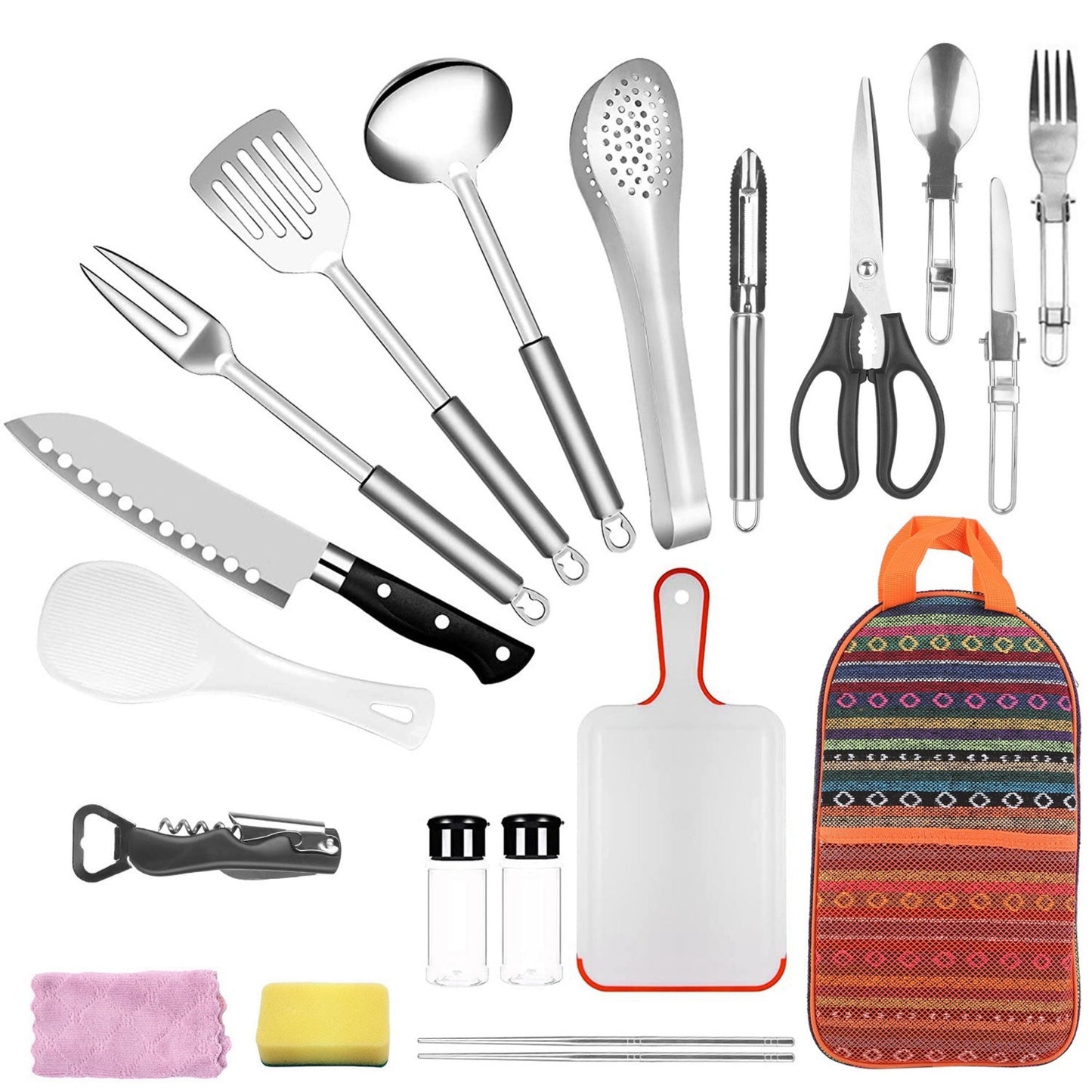 19Pcs Portable Camping Cookware Set with Carrying Bag