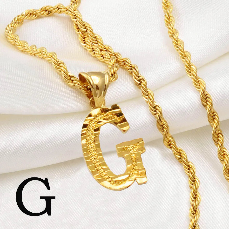 Anniyo A-Z Letters Necklaces Women Men Gold Plated Initial Pendant Rope Chain English Letter Jewelry Alphabet African #058002B