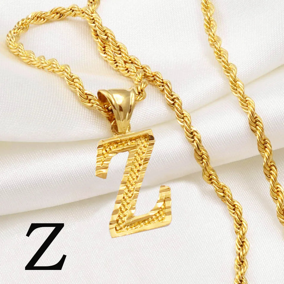 Anniyo A-Z Letters Necklaces Women Men Gold Plated Initial Pendant Rope Chain English Letter Jewelry Alphabet African #058002B