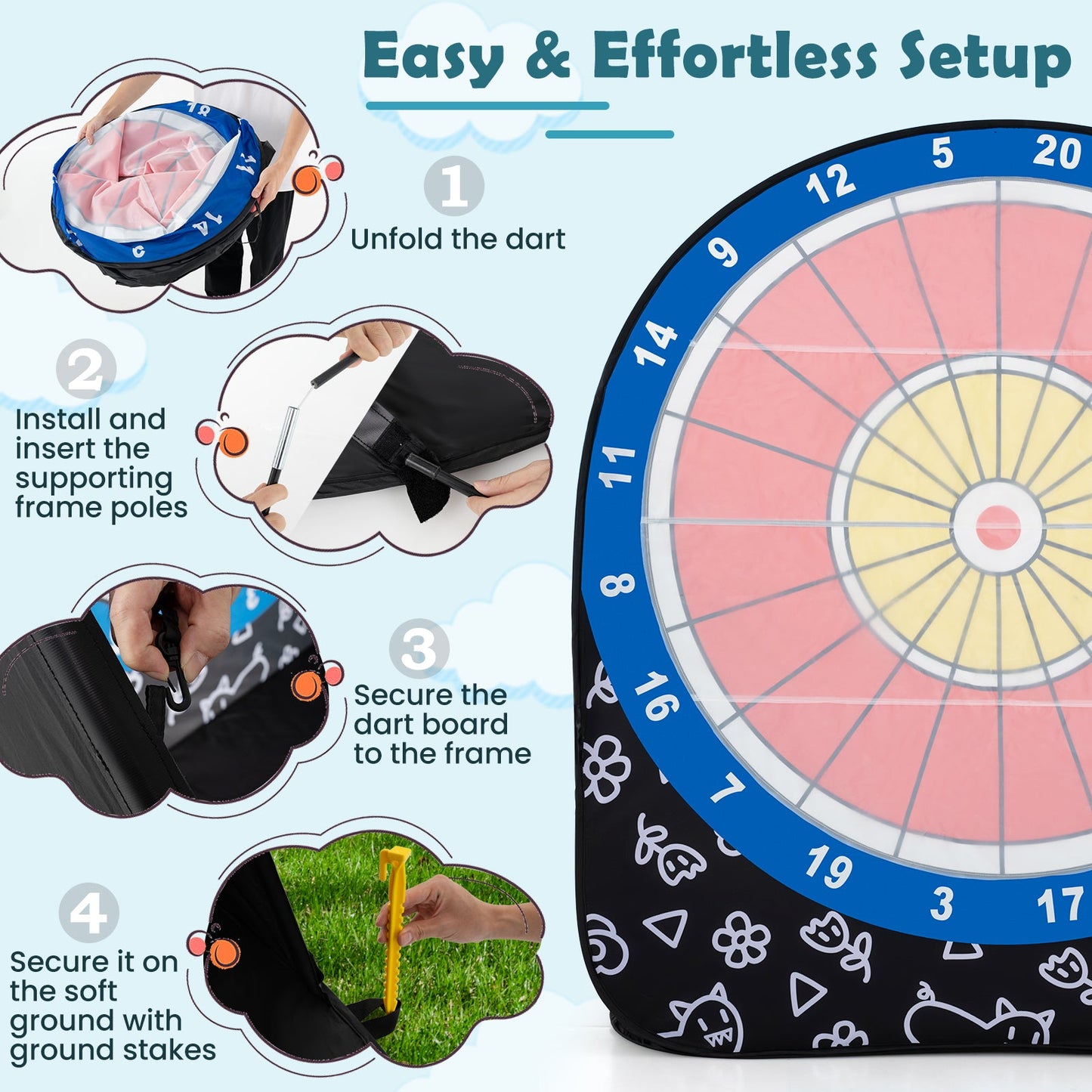 Large Dart Board for Kids with 4 Kick Balls